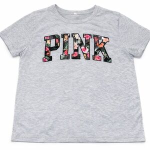 Source Unknown Heather Gray Tee with Floral PINK Logo